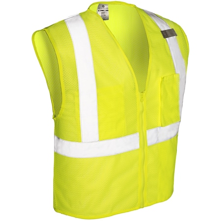 M, Lime, Class 2, 3 Pocket Zipper Mesh Vest